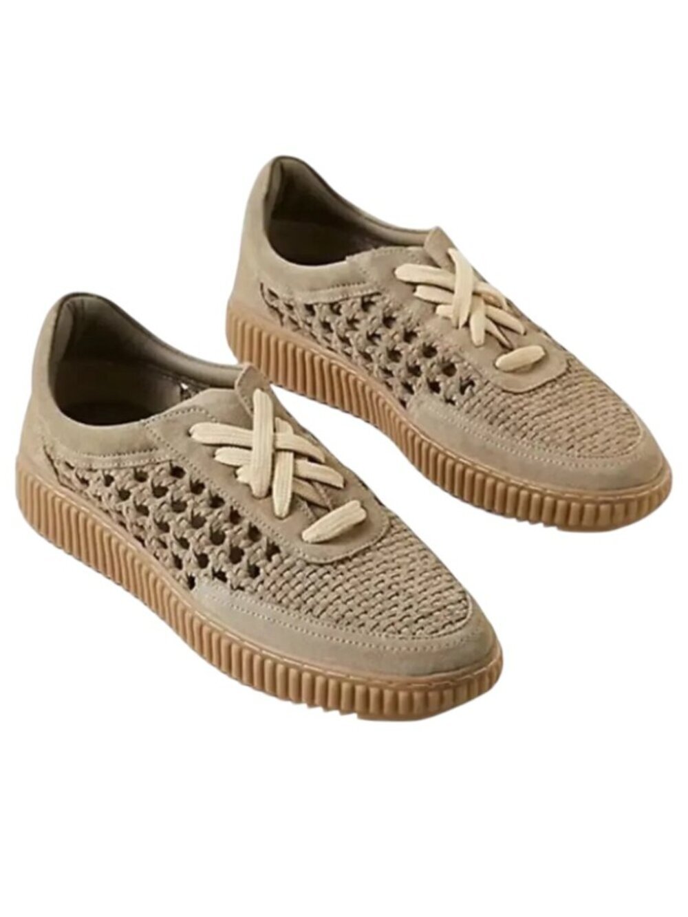Free People Wimberly Woven Sneaker Moonrock Beige Lace Up Womens Size 8